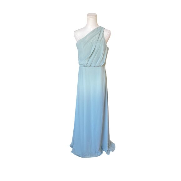 Birdy Grey Kira Chiffon Bridesmaid Dress Size M Sage Green One Shoulder Maxi - Picture 4 of 10